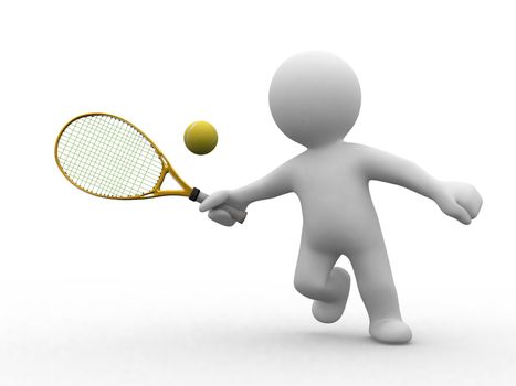 3d abstract human plaiy tennis and hit a ball