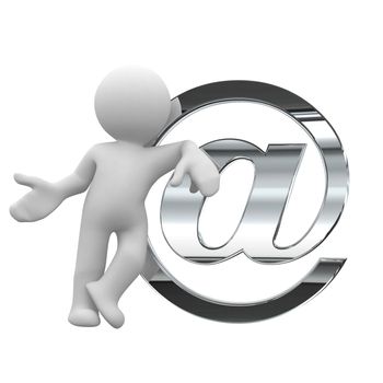 little human with a big silver email symbol