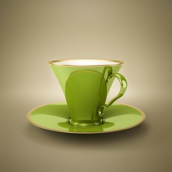 An image of an elegant green vintage coffee cup