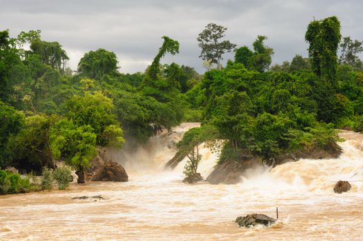 The power of straem in Con Pa Peng waterfall, Laos.