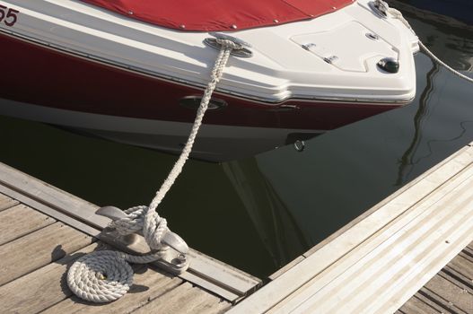 Detail of a floating dock with mooring bitts