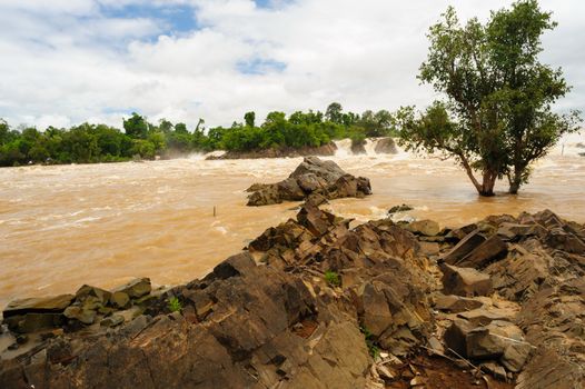 The power of straem in Con Pa Peng waterfall, Laos.