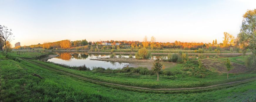 German river Neckar panorama scene in Mannheim