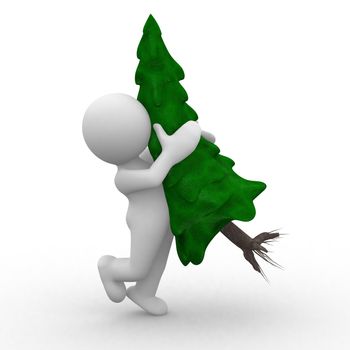 3d human with a tree in hand