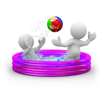 3d childrens play with ball in a inflatable pool