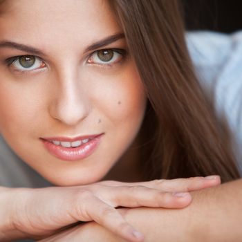 Portrait of young sensual caucasian woman