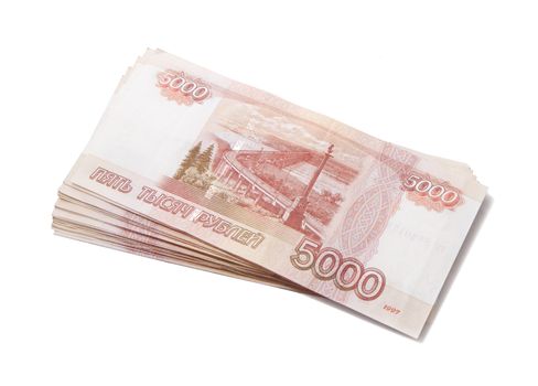 Sheaf of five thousand russian roubles bank notes