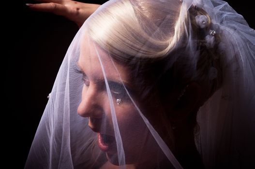 Surprised bride in veil