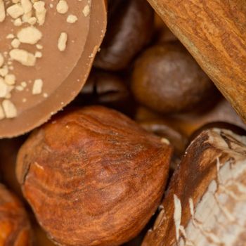 coffee beans, cinnamon and nuts