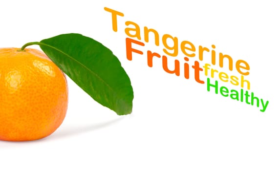 Tangerine with green leaves isolated on white