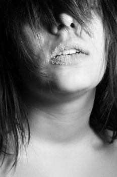 Portrait of a beautiful young girl in black and white