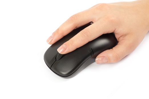 computer mouse with hand over white