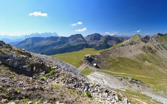 aerial view of Selle pass, Trentino, Italy