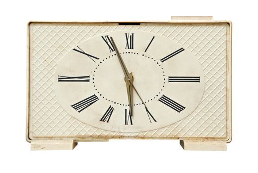 Old alarm clock isolated over white background