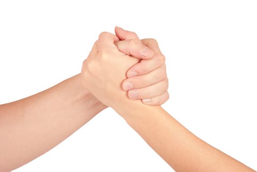 Two coupled hands, isolated on white background