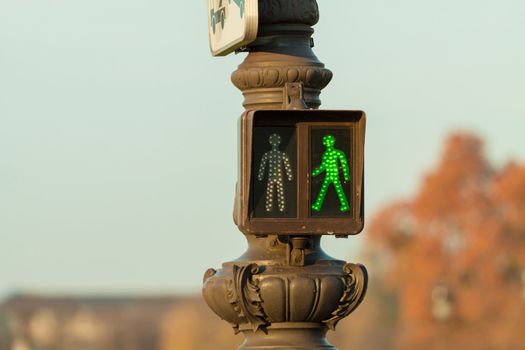 Green pedestrian traffic light in Paris