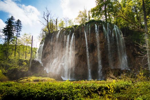 High forest waterfalls, shot at Plitvice lakes national park, Croatia.