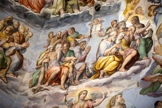 Florence - Duomo .The Last Judgement. Inside the cupola: 3600 m2 of frescoes, created by Giorgio Vasari and Federico Zuccari, who worked there from 1572 to 1579.