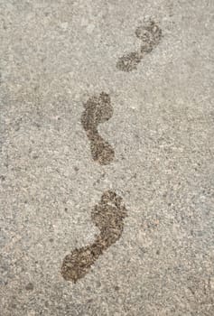 Wet prints of bare feet on granite