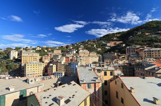 typical homes in Camogli, small village in Liguria, Italy