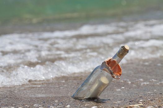 Message in a bottle at the beach