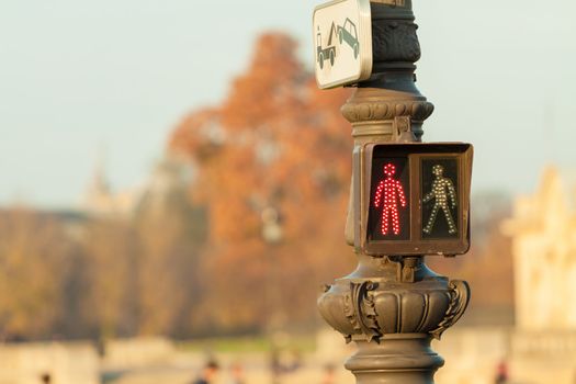 Red pedestrian traffic light in Paris