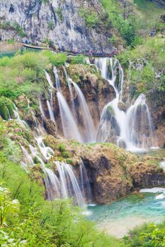 Waterfalls in Plitvice Lakes National Park, Croatia, view from above