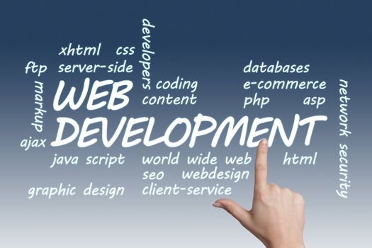 Web Development concept Illustration on blue-white background