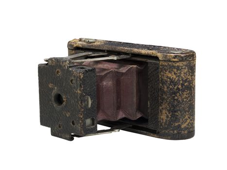 very old camera on white background