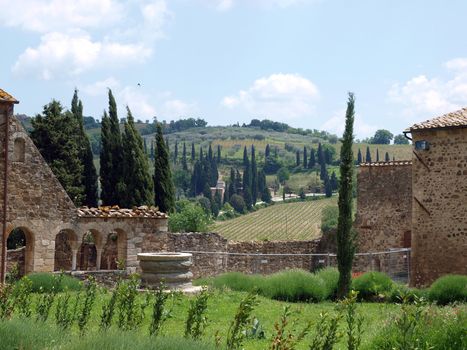 Sant Antimo Abbey near Montalcino in Tuscany, Italy