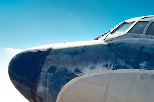 Close up view of a vintage propeller airplane