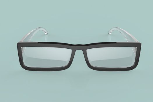 Front view of eyeglasses on green background