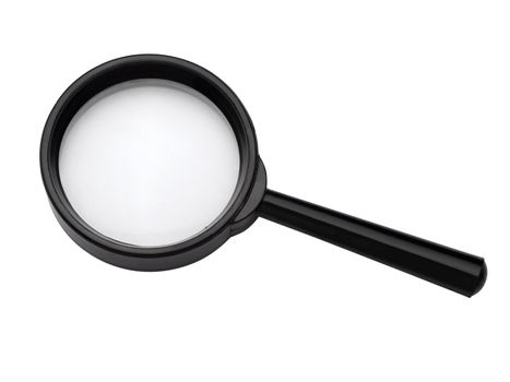 Magnifying glass on white background closeup