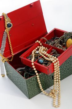 Open jewelry box, full of treasured heirlooms