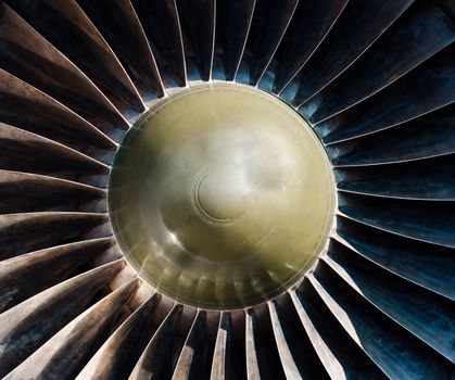 Closeup of a jet turbine engine