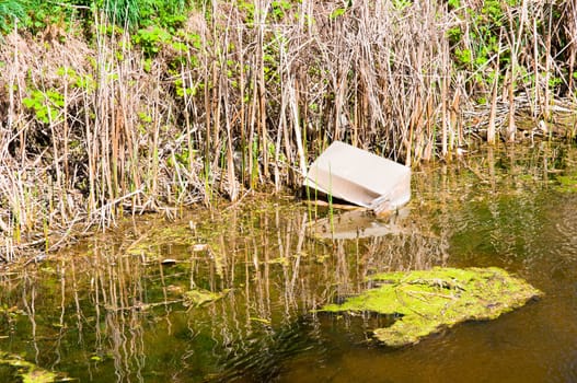 Polluted water with paper box