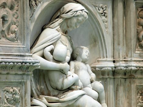  Panel of the Fonte Gaia (Fountain of Joy), Piazza del Campo, Siena.