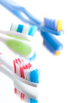 Closeup colorful toothbrush on a white background