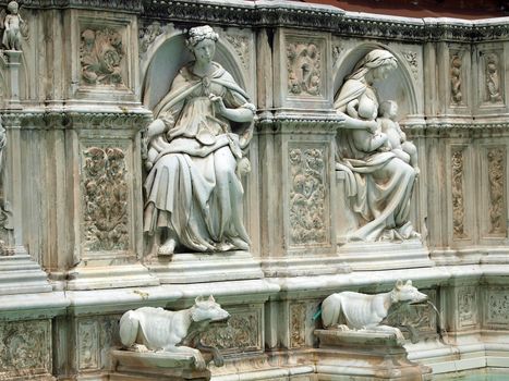  Panel of the Fonte Gaia (Fountain of Joy), Piazza del Campo, Siena.