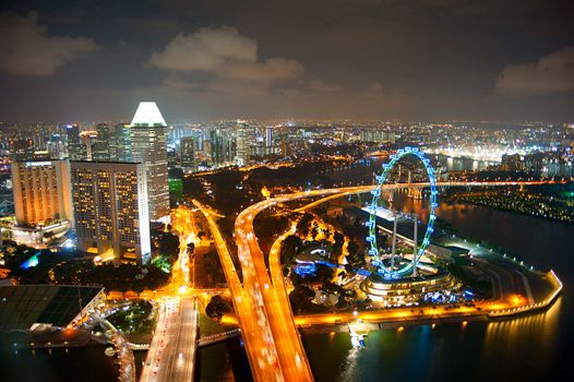 Aerial view of Singapore with Singapore Flyer in the right corner