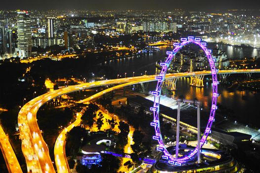 Aerial view on Singapore Flyer - the Largest Ferris Wheel in the World.