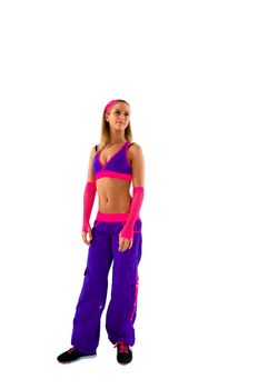 Young fitness instructor on white isolated background