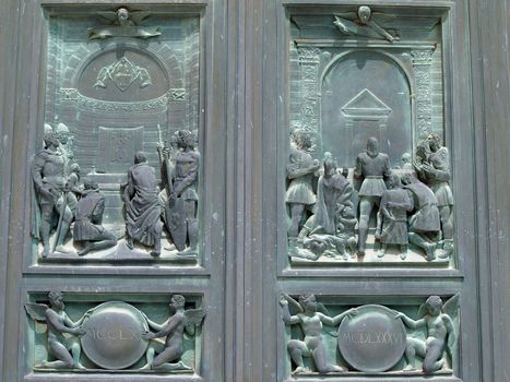 Siena - Duomo. Beautifully decorated bronze doors