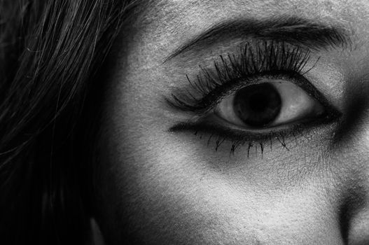 Closeup photo of a terrified girl with makeup