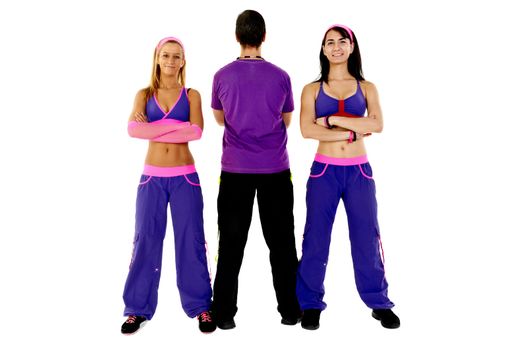 Young Fitness Instructors against white background in studio