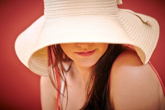 Seductive woman in summer ware closeup