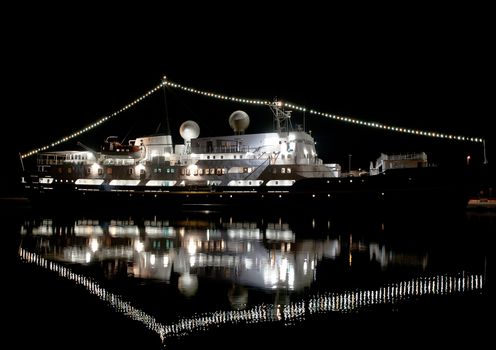 cruise ship in spring night