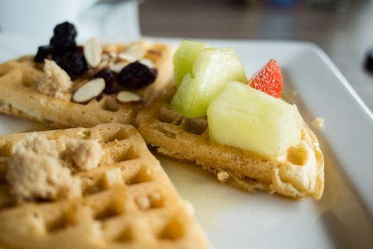 Waffles with fruits and brown sugar