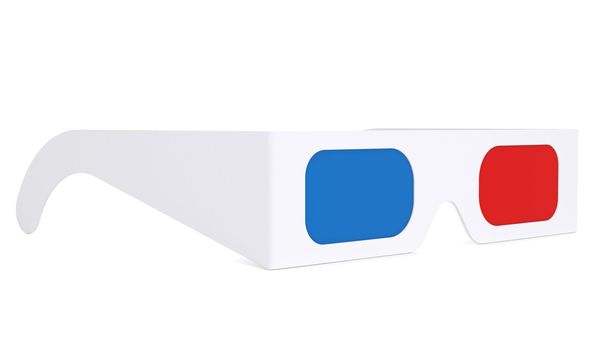 Paper anaglyph glasses. Isolated render on a white background