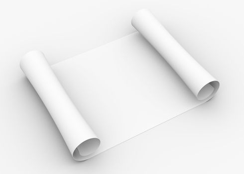 Scroll of white paper. Isolated render on a gray background